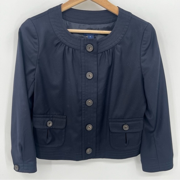 J Crew 4 Black Wool Classic Crop Suit Jacket Office Blazer - Picture 1 of 8